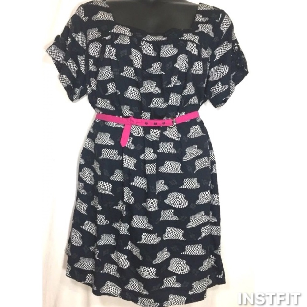 eShakti Plus Size Print Belted Short Dress B6